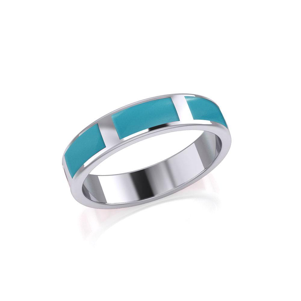 Modern Rectangle Band Inlaid Silver Ring TRI367 - Jewelry