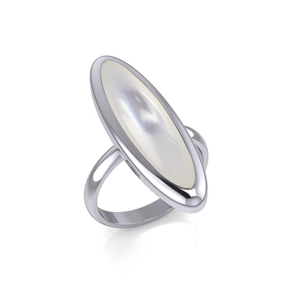 Modern Long Oval Inlaid Silver Ring TRI513 - Jewelry