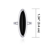 Modern Long Oval Inlaid Silver Ring TRI513 - Jewelry