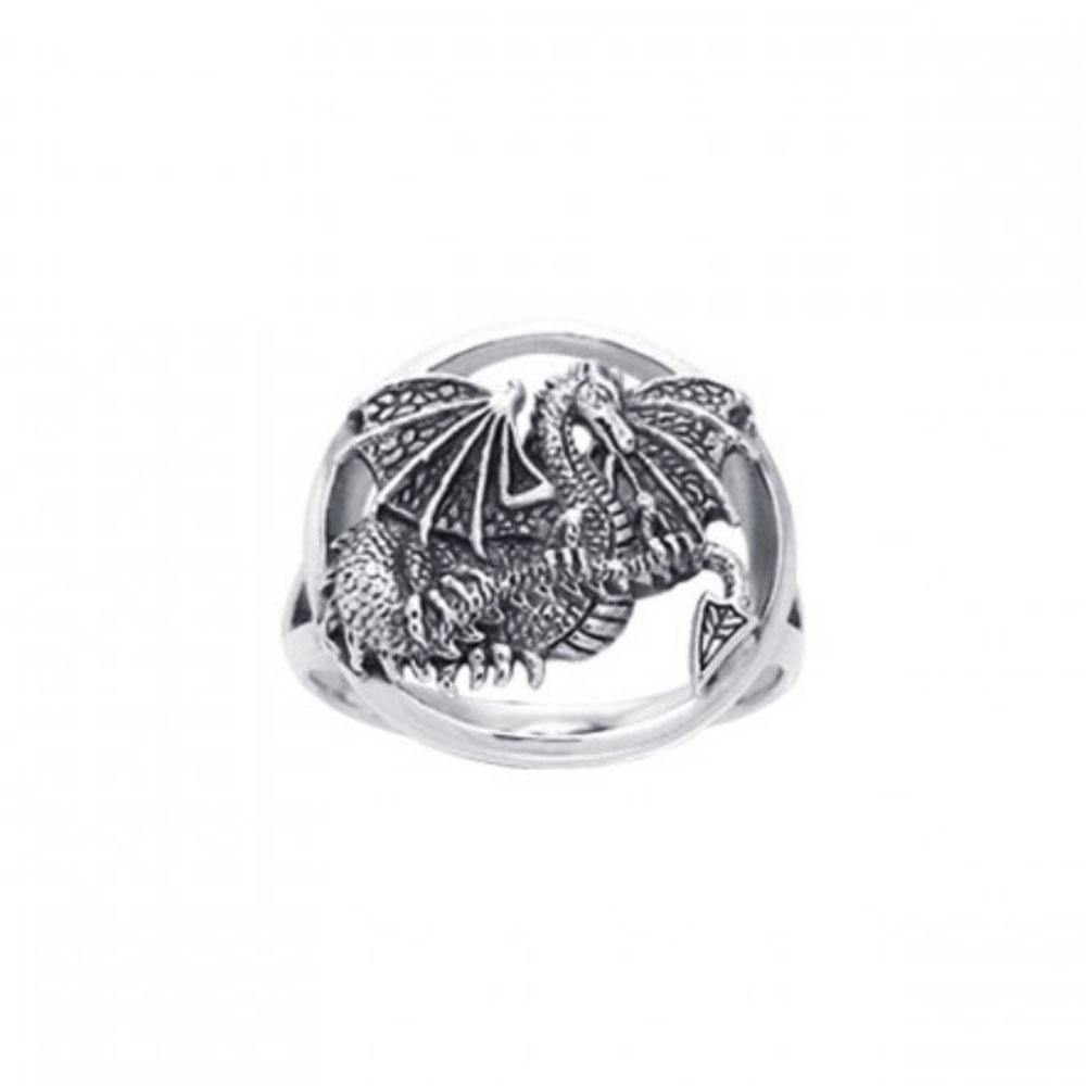 Winged Dragon Silver Ring TRI539 - Jewelry