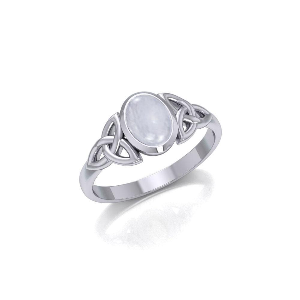 Celtic Triquetra with High Grade Rainbow Moonstone Gemstone Silver Ring TMD351 - Jewelry