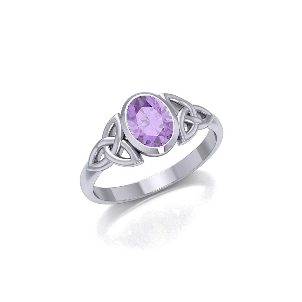 Celtic Triquetra with Oval Gemstone Silver Ring TRI887 - Jewelry