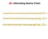 Solid 14K Yellow Gold Alternating Marine Cable Chain Necklace, 3 Sizes 3.8mm to 5.6mm