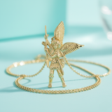 Archangel Michael Solid Yellow Gold Pendant