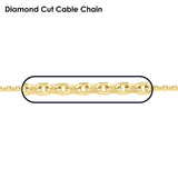 Solid 14K Yellow Gold Diamond Cut Cable Chain Necklace, 5 Sizes 1.5mm to 3.0mm