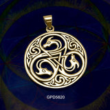 Dragon with Triskele Solid Gold Disc Pendant GPD5820 - Jewelry