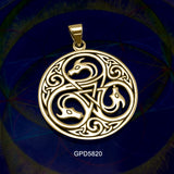 Dragon with Triskele Solid Gold Disc Pendant GPD5820