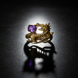 Dragon Holding Gem Solid Yellow Gold Ring by GTR3808
