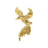 Steampunk Celtic Phoenix Solid Yellow Gold Brooch GBC162