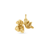 Flying Hummingbird with Flower Solid Gold Charm