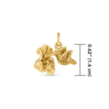 Flying Hummingbird with Flower Solid Gold Charm