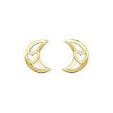 The Heart in Crescent Moon Solid Yellow Gold Post Earrings GER1779 - Jewelry