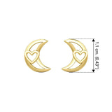 The Heart in Crescent Moon Solid Yellow Gold Post Earrings GER1779 - Jewelry