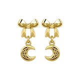 Ribbon with Dangling Celtic Crescent Moon Solid Yellow Gold Post Earrings GER1865 - Jewelry