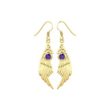 Celtic Trinity Knot Angel Wing Solid Yellow Gold Earrings with Round Gemstone GER1926 - Jewelry
