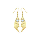 Celtic Trinity Knot Angel Wing Solid Yellow Gold Earrings with Round Gemstone GER1926