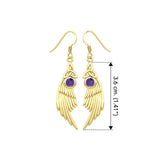 Celtic Trinity Knot Angel Wing Solid Yellow Gold Earrings with Round Gemstone GER1926 - Jewelry