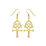 Triquetra and Ankh Solid Yellow Gold Earrings GER1952