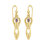 Celtic Knotwork Goddess with Gemstone Solid Gold Earrings