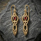 Celtic Knotwork Goddess with Gemstone Solid Gold Earrings