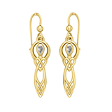 Celtic Knotwork Goddess with Gemstone Solid Gold Earrings