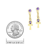 Solid Gold Ankh Post Dangling Earrings with Gemstone GER2190