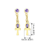 Solid Gold Ankh Post Dangling Earrings with Gemstone GER2190