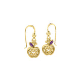 Celtic Spiritual Fruit Apple with Double Heart Solid Gold Earrings with Gemstone GER2235