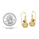 Celtic Spiritual Fruit Apple with Double Heart Solid Gold Earrings with Gemstone GER2235