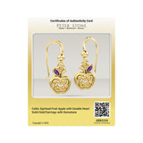 Celtic Spiritual Fruit Apple with Double Heart Solid Gold Earrings with Gemstone GER2235