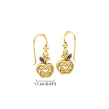 Celtic Spiritual Fruit Apple with Double Heart Solid Gold Earrings with Gemstone GER2235