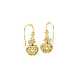 Celtic Spiritual Fruit Apple with Double Heart Solid Gold Earrings with Gemstone GER2235