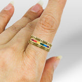 Rainbow Color Inlay Solid Gold Band Ring GJR259 - Jewelry