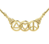 GNC556 Length 16 inches Love Peace and Recovery 14K Solid Gold Necklace (Light weight)) - Jewelry