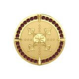 Viking Warrior Shield of Inspiration Solid Yellow Gold Pendant Jewelry with Garnet Gemstones GPD1189