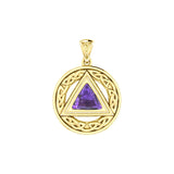 Celtic AA Symbol Solid Yellow Gold Pendant with Gemstone GPD326