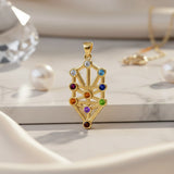 Kabbalah with Chakra Gemstone Solid Gold Pendant GPD5074