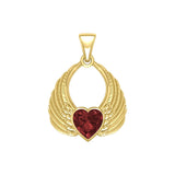 Gemstone Heart Angel Wings Yellow Gold Pendant GPD5169 - Jewelry