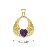 Gemstone Heart Angel Wings Yellow Gold Pendant GPD5169 - Jewelry