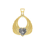 Gemstone Heart Angel Wings Yellow Gold Pendant GPD5169 - Jewelry