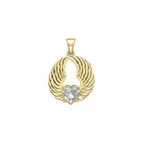 Gemstone Heart and Angel Wings Solid Yellow Gold Pendant GPD5223