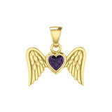 Gemstone Heart and Flying Angel Wings Yellow Gold Pendant GPD5228