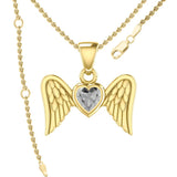 Gemstone Heart and Flying Angel Wings Yellow Gold Pendant GPD5228 - Jewelry