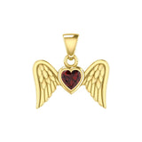 Gemstone Heart and Flying Angel Wings Yellow Gold Pendant GPD5228 - Jewelry