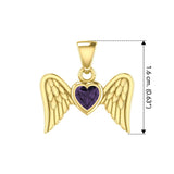 Gemstone Heart and Flying Angel Wings Yellow Gold Pendant GPD5228 - Jewelry