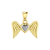 Gemstone Heart and Flying Angel Wings Yellow Gold Pendant GPD5228 - Jewelry