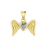 Gemstone Heart and Flying Angel Wings Yellow Gold Pendant GPD5228