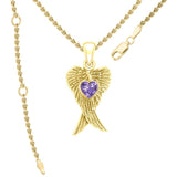 Heart Gemstone and Double Angel Wings Yellow Gold Pendant GPD5229