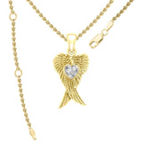 Heart Gemstone and Double Angel Wings Yellow Gold Pendant GPD5229