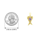 Heart Gemstone and Double Angel Wings Yellow Gold Pendant GPD5229 - Jewelry